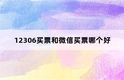 12306买票和微信买票哪个好