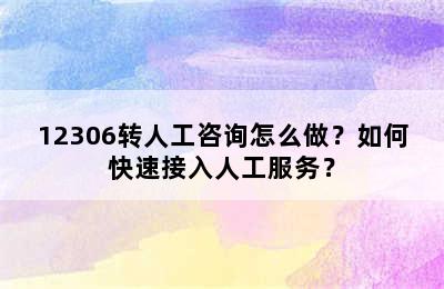 12306转人工咨询怎么做？如何快速接入人工服务？