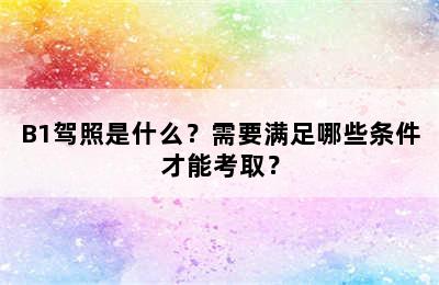 B1驾照是什么？需要满足哪些条件才能考取？