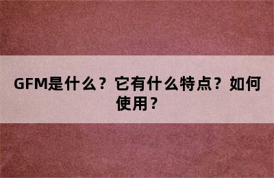 GFM是什么？它有什么特点？如何使用？