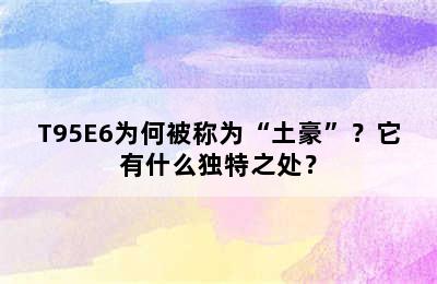 T95E6为何被称为“土豪”？它有什么独特之处？