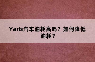 Yaris汽车油耗高吗？如何降低油耗？