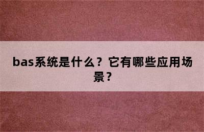 bas系统是什么？它有哪些应用场景？