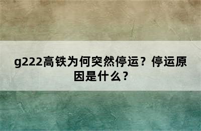 g222高铁为何突然停运？停运原因是什么？