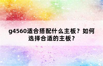 g4560适合搭配什么主板？如何选择合适的主板？