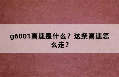 g6001高速是什么？这条高速怎么走？