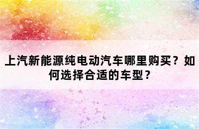 上汽新能源纯电动汽车哪里购买？如何选择合适的车型？