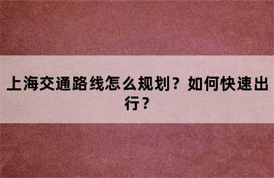 上海交通路线怎么规划？如何快速出行？