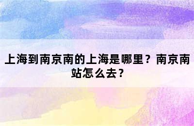 上海到南京南的上海是哪里？南京南站怎么去？