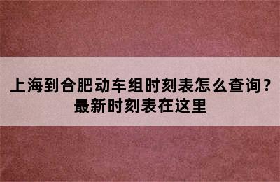 上海到合肥动车组时刻表怎么查询？最新时刻表在这里