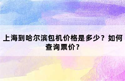 上海到哈尔滨包机价格是多少？如何查询票价？