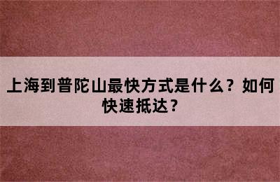 上海到普陀山最快方式是什么？如何快速抵达？