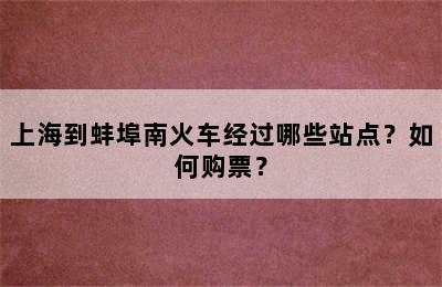 上海到蚌埠南火车经过哪些站点？如何购票？