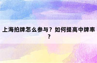 上海拍牌怎么参与？如何提高中牌率？