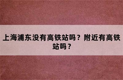 上海浦东没有高铁站吗？附近有高铁站吗？