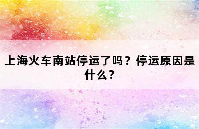 上海火车南站停运了吗？停运原因是什么？