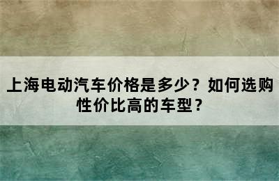 上海电动汽车价格是多少？如何选购性价比高的车型？