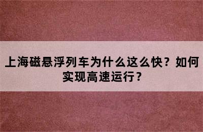 上海磁悬浮列车为什么这么快？如何实现高速运行？