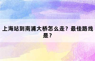 上海站到南浦大桥怎么走？最佳路线是？