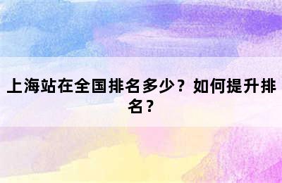 上海站在全国排名多少？如何提升排名？