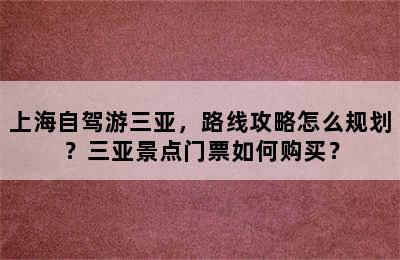 上海自驾游三亚，路线攻略怎么规划？三亚景点门票如何购买？