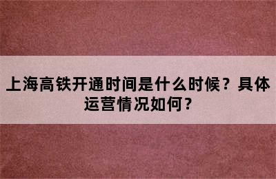 上海高铁开通时间是什么时候？具体运营情况如何？