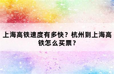 上海高铁速度有多快？杭州到上海高铁怎么买票？