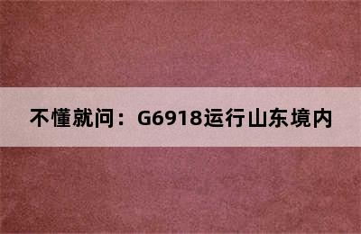 不懂就问：G6918运行山东境内