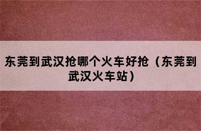 东莞到武汉抢哪个火车好抢（东莞到武汉火车站）