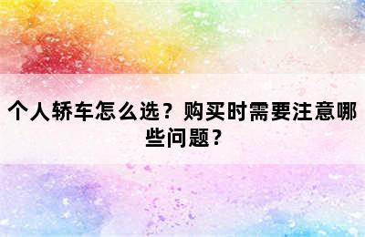 个人轿车怎么选？购买时需要注意哪些问题？