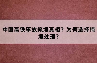 中国高铁事故掩埋真相？为何选择掩埋处理？