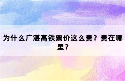 为什么广湛高铁票价这么贵？贵在哪里？