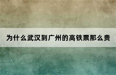 为什么武汉到广州的高铁票那么贵