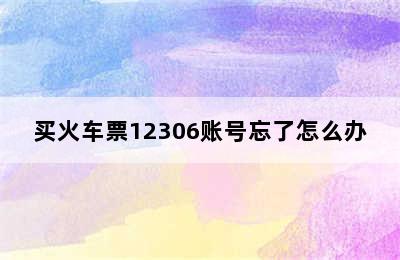 买火车票12306账号忘了怎么办