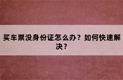 买车票没身份证怎么办？如何快速解决？