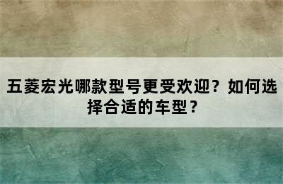 五菱宏光哪款型号更受欢迎？如何选择合适的车型？