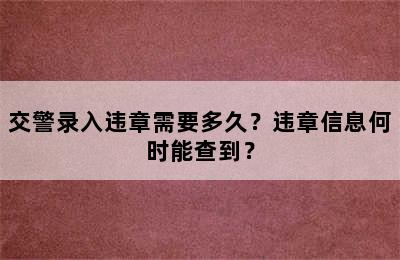 交警录入违章需要多久？违章信息何时能查到？