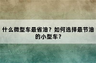 什么微型车最省油？如何选择最节油的小型车？