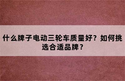 什么牌子电动三轮车质量好？如何挑选合适品牌？