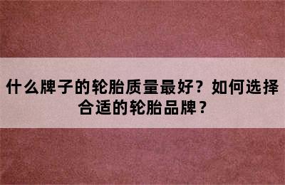 什么牌子的轮胎质量最好？如何选择合适的轮胎品牌？