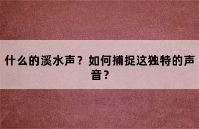 什么的溪水声？如何捕捉这独特的声音？