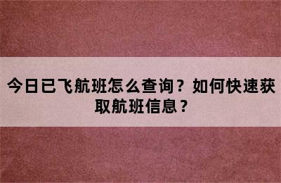 今日已飞航班怎么查询？如何快速获取航班信息？