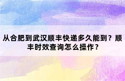 从合肥到武汉顺丰快递多久能到？顺丰时效查询怎么操作？