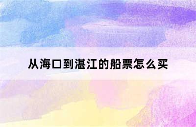 从海口到湛江的船票怎么买