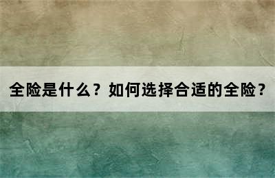 全险是什么？如何选择合适的全险？