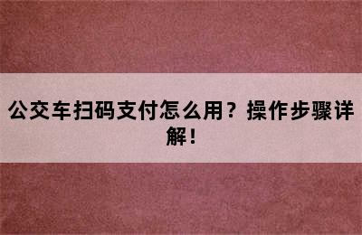 公交车扫码支付怎么用？操作步骤详解！