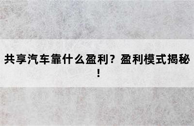 共享汽车靠什么盈利？盈利模式揭秘！