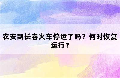 农安到长春火车停运了吗？何时恢复运行？