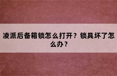 凌派后备箱锁怎么打开？锁具坏了怎么办？