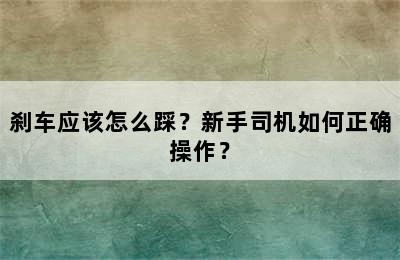 刹车应该怎么踩？新手司机如何正确操作？